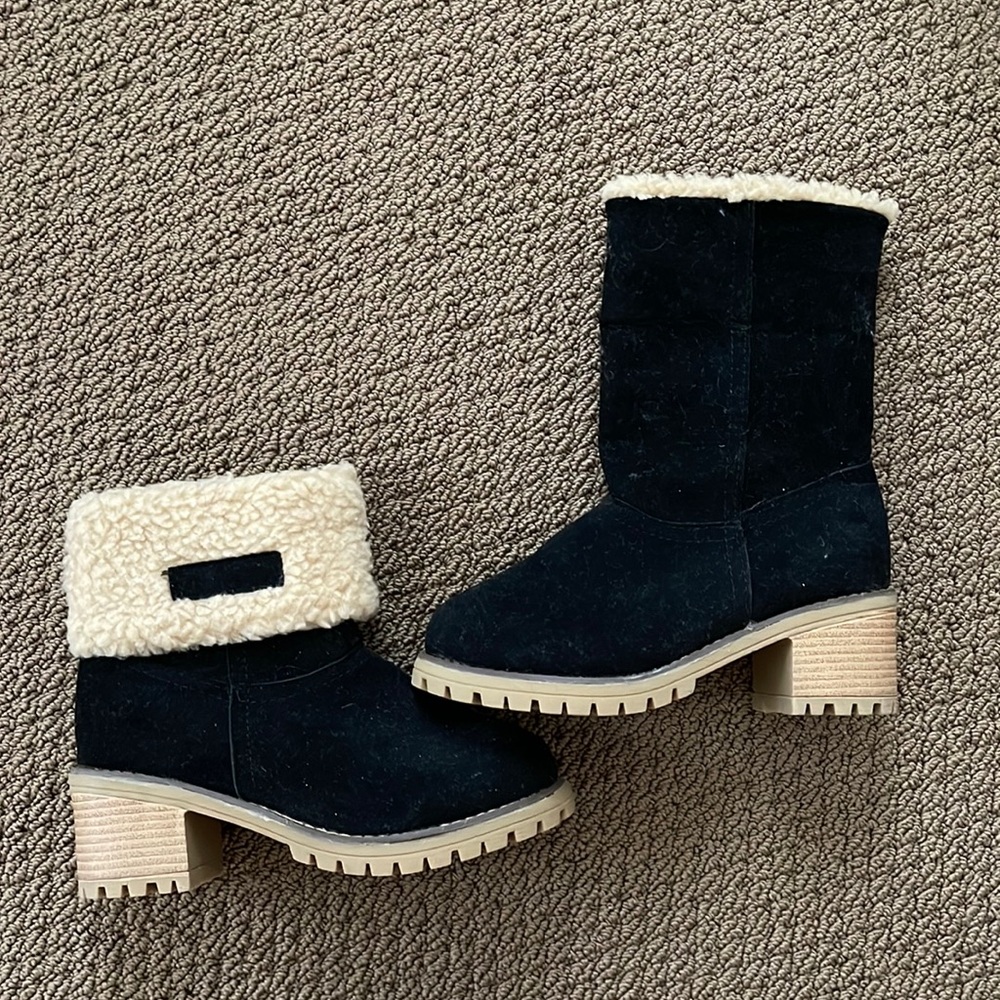 Black suede pull on boots. Never worn